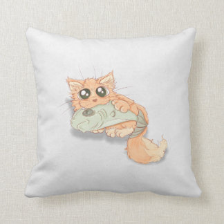Big Eyed Kitty With A Fish Artwork Cushion