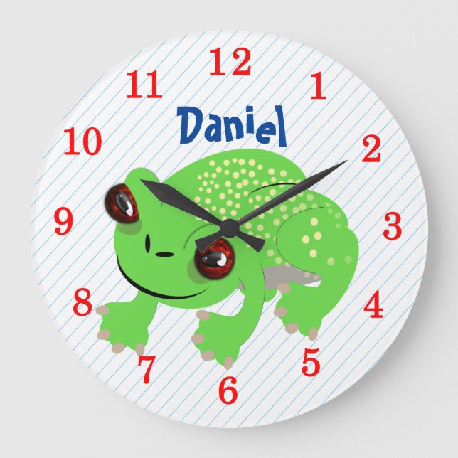 Big Eyed Spotted Green Cartoon Frog Personalised Large Clock (Front)