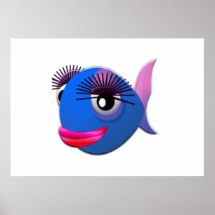 Big Eyelashes Cartoon Fish Poster