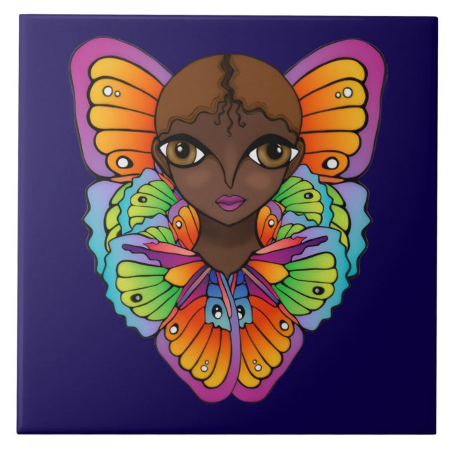 Big Eyes & Butterflies design Ceramic Tile (Front)