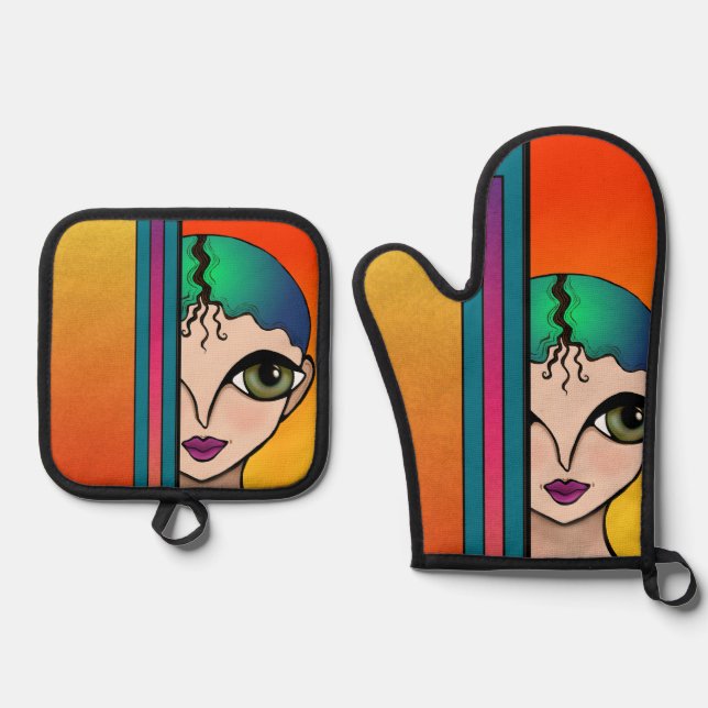 Big Eyes Design Oven Mitt & Pot Holder Set (Front)