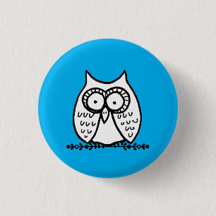 Big Eyes Funny Cartoon Owl Drawing Blue 3 Cm Round Badge