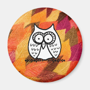 Big Eyes Funny Cartoon Owl Drawing Leaves Magnet