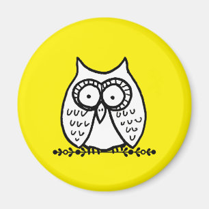 Big Eyes Funny Cartoon Owl Drawing Yellow Magnet