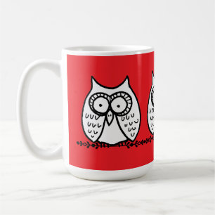 Big Eyes Funny Three Cartoon Owls Red Coffee Mug
