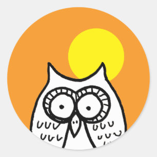 Big Eyes Halloween Cartoon Owl and Moon Orange Classic Round Sticker