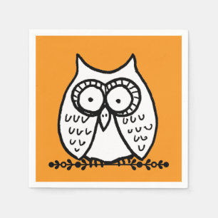Big Eyes Halloween Cartoon Owl Drawing Orange Napkin