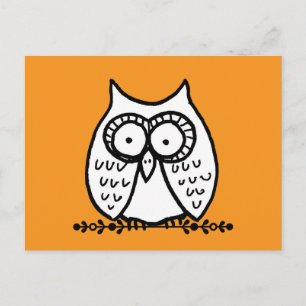 Big Eyes Halloween Cartoon Owl Drawing Orange Postcard