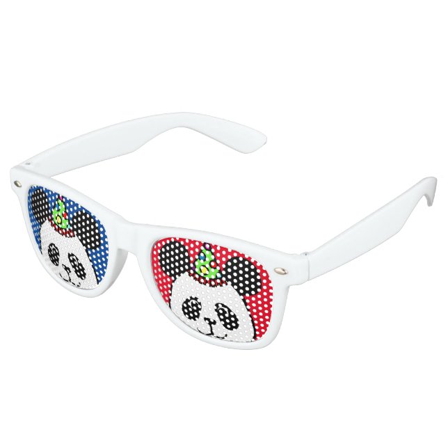 Big Face Panda Cartoon Birthday Retro Sunglasses (Angled)