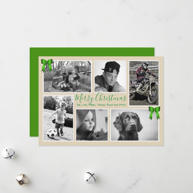 Big Family Christmas Photo Collage Beige Cards (Front/Back In Situ)