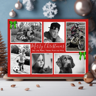 Big Family Christmas Photo Collage Red Green Holiday Card