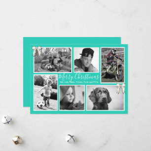 Big Family Christmas Photo Collage Turquoise Holiday Card
