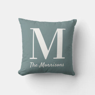 Big Family Monogram Pastel Teal Throw Pillow