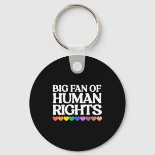 Big fan of human rights - retro rainbow hearts key ring