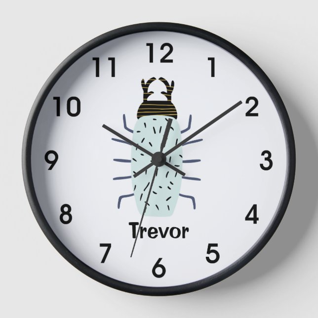Big fat blue beetle bug boys room name clock (Front)
