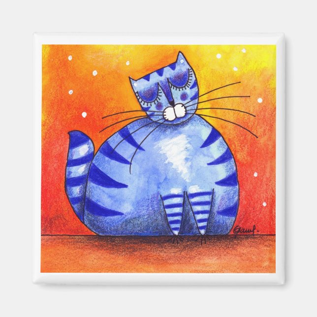 Big Fat Blue Cat - Square Magnet (Front)