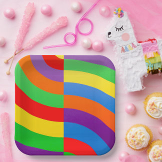 BIG FAT RAINBOW STRIPES CIRCLES PAPER PLATE