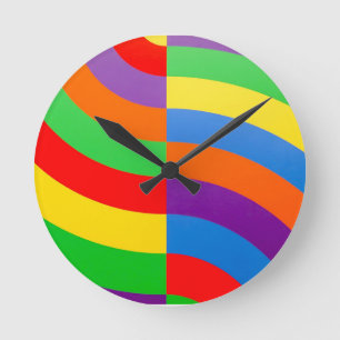BIG FAT RAINBOW STRIPES CIRCLES     ROUND CLOCK