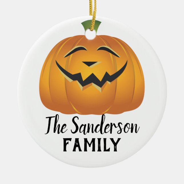 Big Fat Silly Pumpkin Custom Family Halloween Tree Ceramic Ornament (Front)
