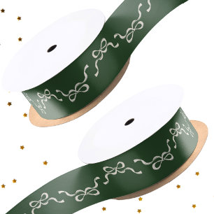 Big Festive Bows Green Christmas Holiday Satin Ribbon