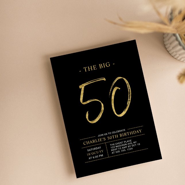 Big Fifty | Gold & Black 50th Birthday Party Invitation (Creator Uploaded)