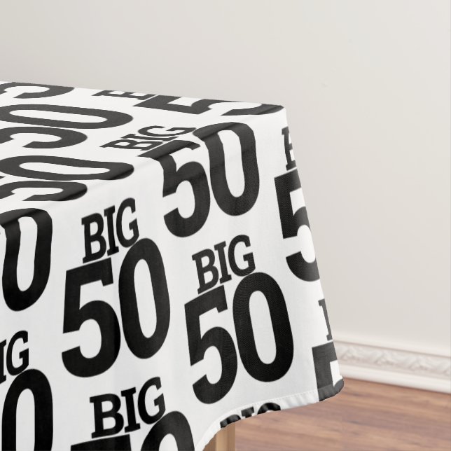 Big Fifty in Large Lettering BIG 50 50th Birthday Tablecloth (In Situ)