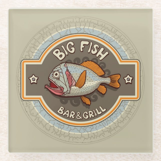 Big Fish Bar And Grill Poster Glass Coaster (Front)