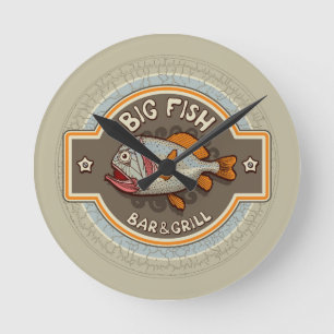 Big Fish Bar And Grill Poster Round Clock