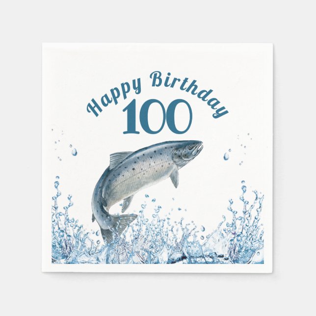 Big Fish In Water 100th Birthday Party Napkins (Front)