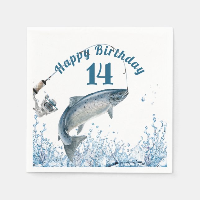 Big Fish In Water 14th Birthday Party Napkins (Front)