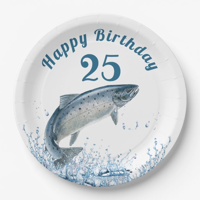 Big Fish In Water 25th Birthday Party Paper Plate (Front)