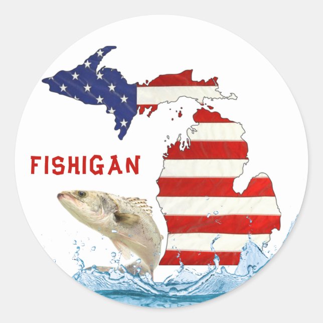 Big fish in water with Michigan flag Classic Round Sticker (Front)