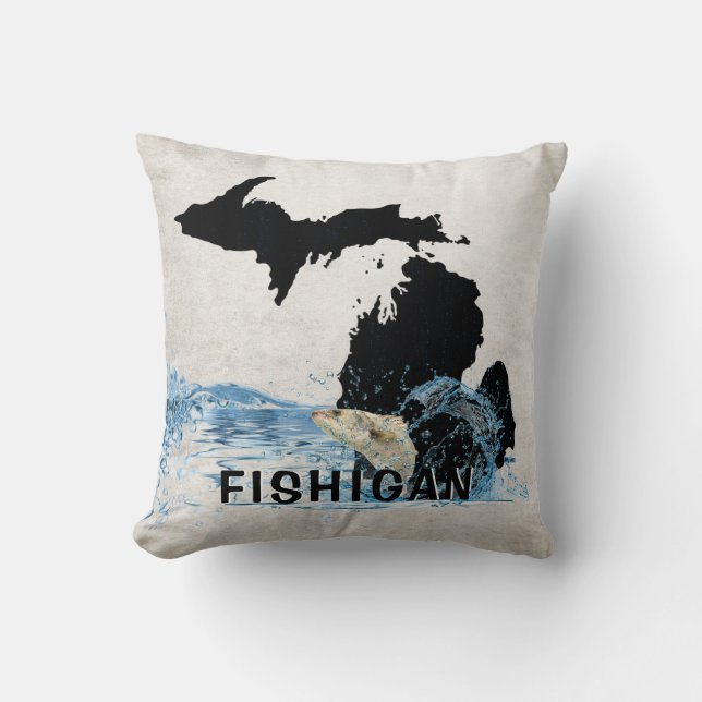 Big Fish in Water with Michigan Graphic Cushion (Front)