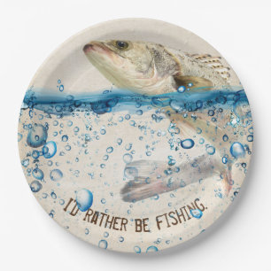 big fish jumping out of water paper plate
