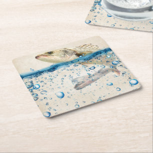 Big Fish Jumping Out of Water Square Paper Coaster