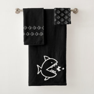 Big fish little fish Black white Bath Towel Set