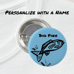 Big Fish Primitive Art Black Line Drawing and Name 3 Cm Round Badge