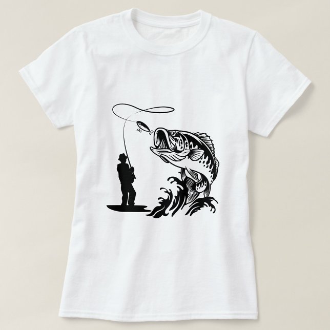 Big Fish  T-Shirt (Black, White Fishing Silhouette TShirt!)