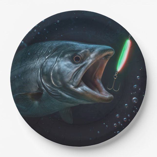 Big Fish with Neon Lure Paper Plate (Front)