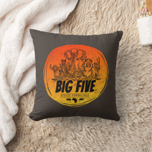 Big Five of Africa Safari Vintage Elephant, Lion, Cushion
