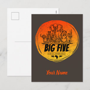 Big Five of Africa Safari Vintage Elephant, Lion Holiday Postcard