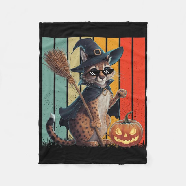 Big Floppa Meme Caracal Cat Halloween  Fleece Blanket (Front)