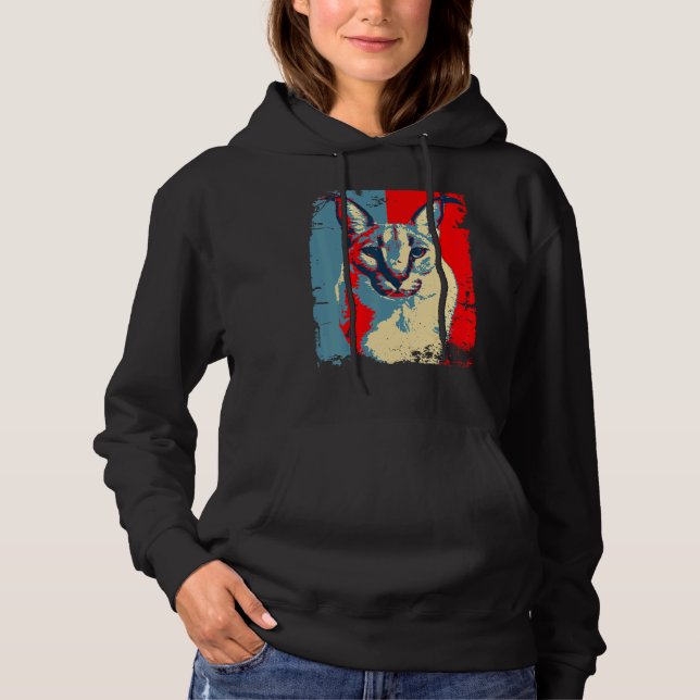 Big Floppa Meme cat Cute  Caracal Cat retro distre Hoodie (Front)