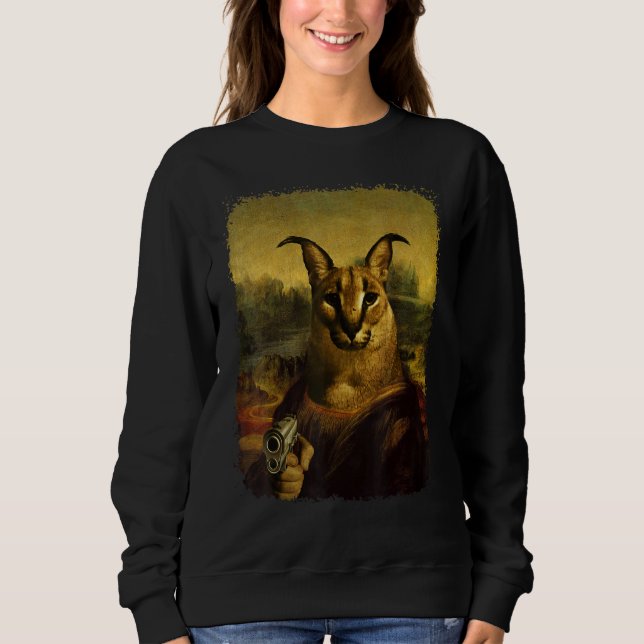 Big Floppa Meme  Cute Caracal Cat with gun Sweatshirt (Front)
