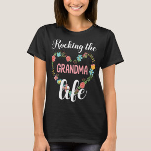 Big Flowers Heart Rocking The Grandma Happy Mum So T-Shirt