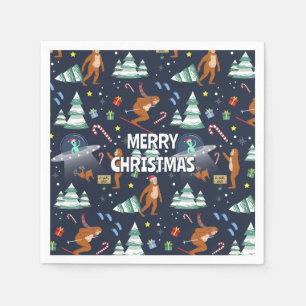 Big Foot, Aliens, & Reindeer Christmas Napkin