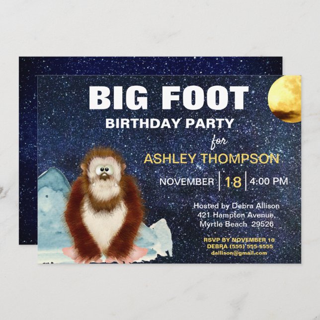  Big Foot Birthday Party Invitation (Front/Back)