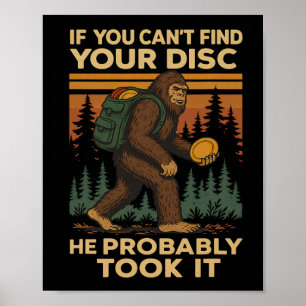 Big Foot Funny Disc Golf Sasquatch Men Women Kids Poster