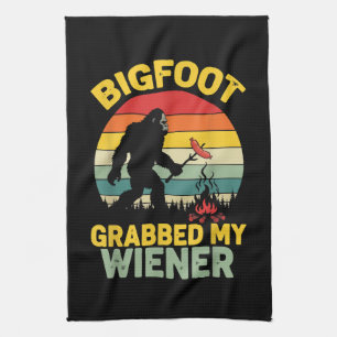 Big Foot Grabbed My Wiener Funny Sasquatch Tea Towel