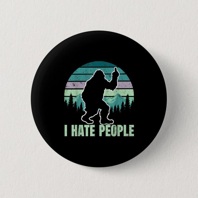 Big Foot I Hate People Middle Finger Sasquatch Ret 6 Cm Round Badge (Front)